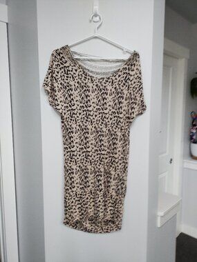 Backless leopard print with beading detail mini dress